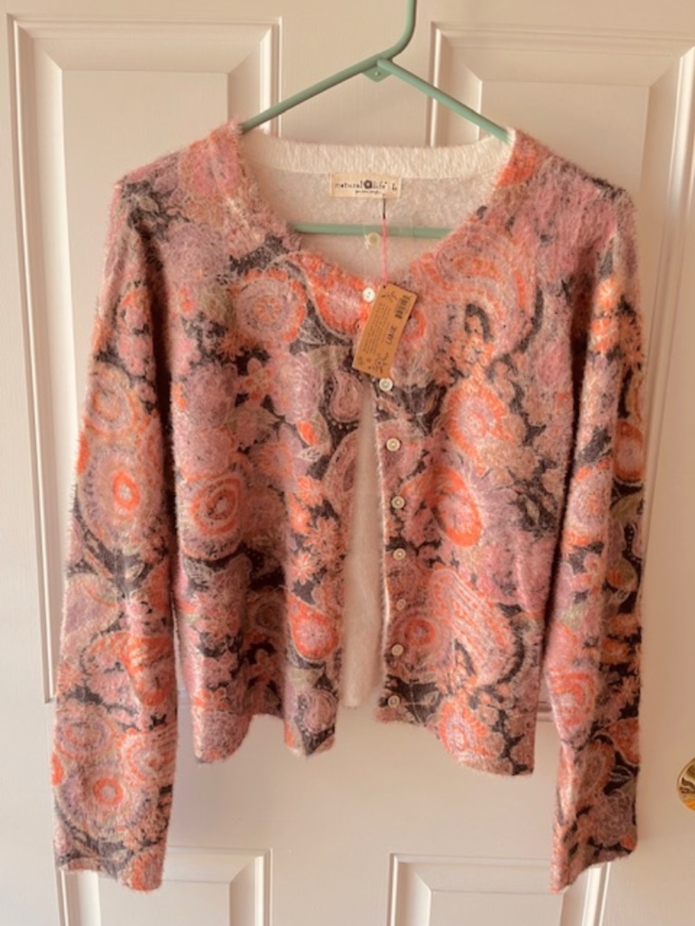 Natural Life Sweater, size L, pink/peach/gray/ black